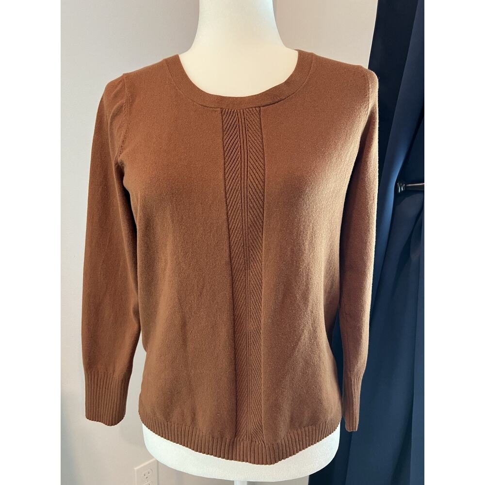 TALBOTS‎ Woman's Brown Sweater Cotton Modal Size PM QUIET LUXURY Preppy Office